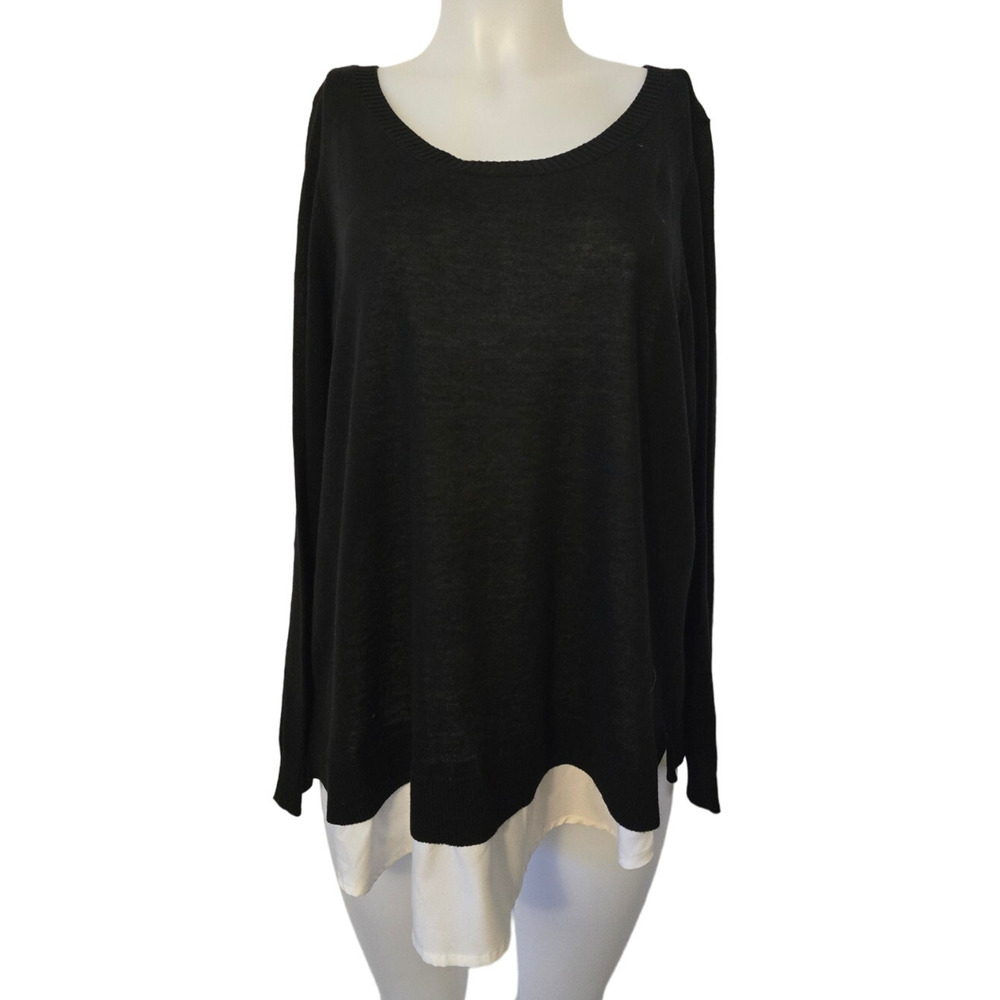 Torrid Black Cream Open Tie Back Long Sleeve Sweater Women's  0 - L